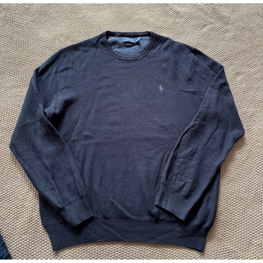 Polo Ralph Lauren Men's Sweater Blue Pima Cotton Waffle Knit Crew Neck Sz XL